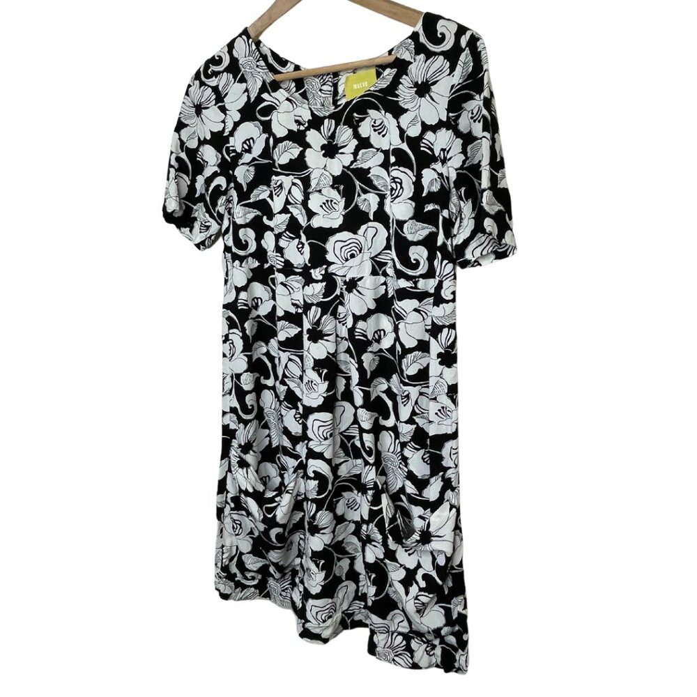 MAEVE | Anthropologie Zola Black and White Floral Shift Dress | Size 2 - Picture 3 of 11